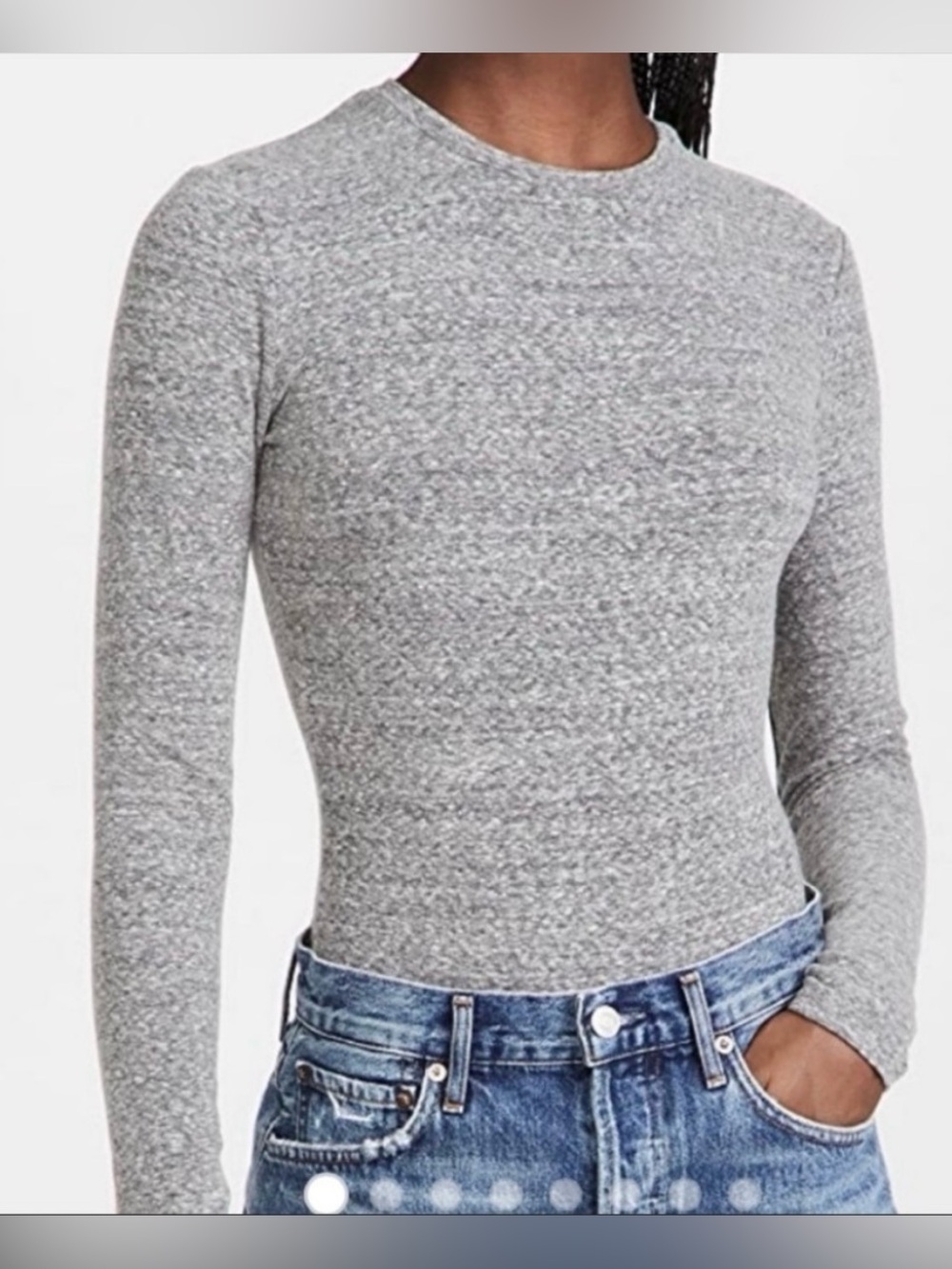 MADEWELL Heather Smoke Gray Long Sleeve Crew Neck Thong Bodysuit Size M